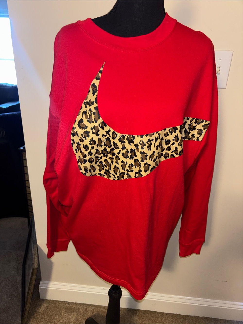 Nike Red Crewneck Sweatshirt with Leopard Swoosh